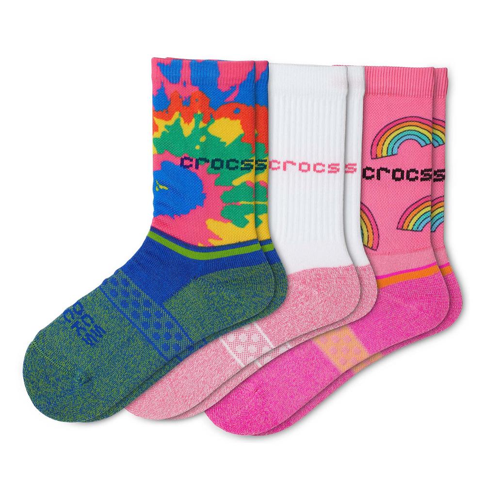 Pink Girls' Crocs Crew Evergreen 3-Pack Socks | NZ 1687NWYB